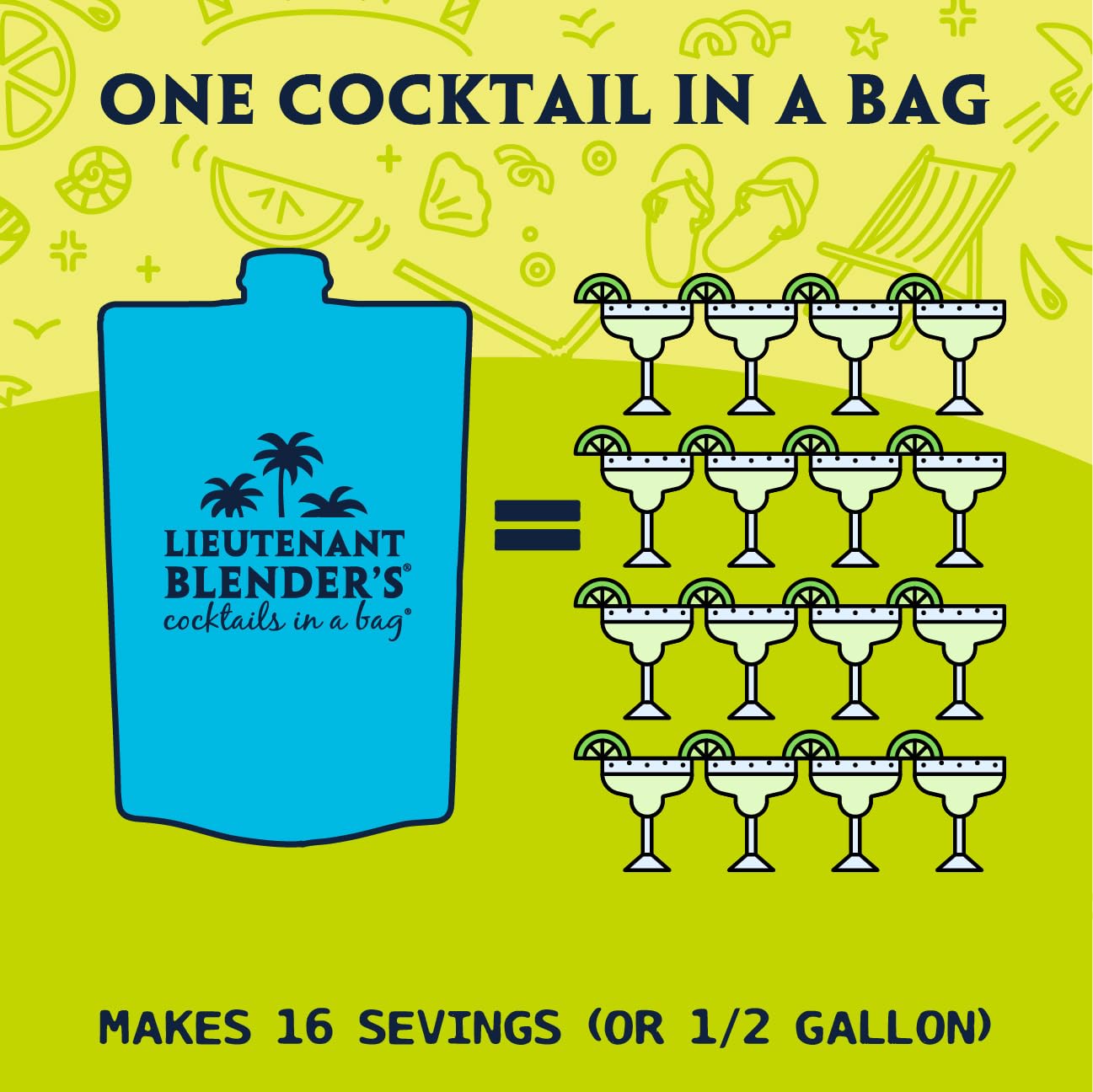 Lt. Blender's Skinny Margarita in a Bag - Skinny Margarita Mix - Each Bag Makes 1/2 Gallon of Keto Friendly Skinny Mixes – Low Carb Margarita Mix – Add Liquor, Wine or as Mocktails (Pack of 1)