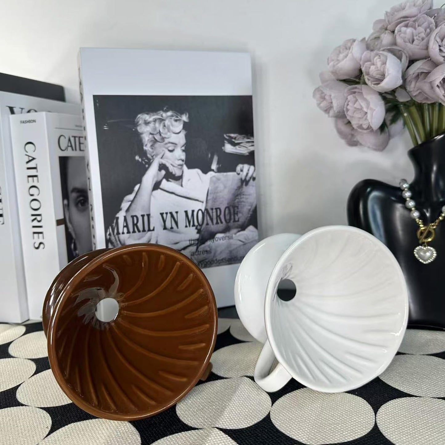 Pour Over Coffee Maker, Single Cup Coffee Dripper, Manual Porcelain Slow Brewing Accessories for Travel, Camping, Office, Home, Cafe, Coffee Gifts (Brown, Large,2-4Cups)