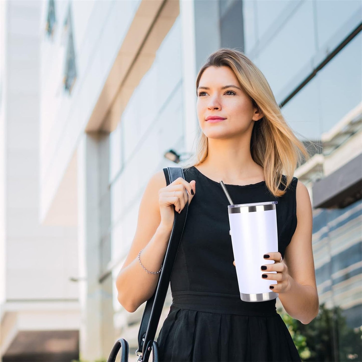 Pandance 20oz Stainless Steel Insulated Tumblers with Lid and Straw Bulk, Double Wall Vacuum Water Cups for Hot & Iced Coffee Drinks Travel Mug (White, 8 pack)