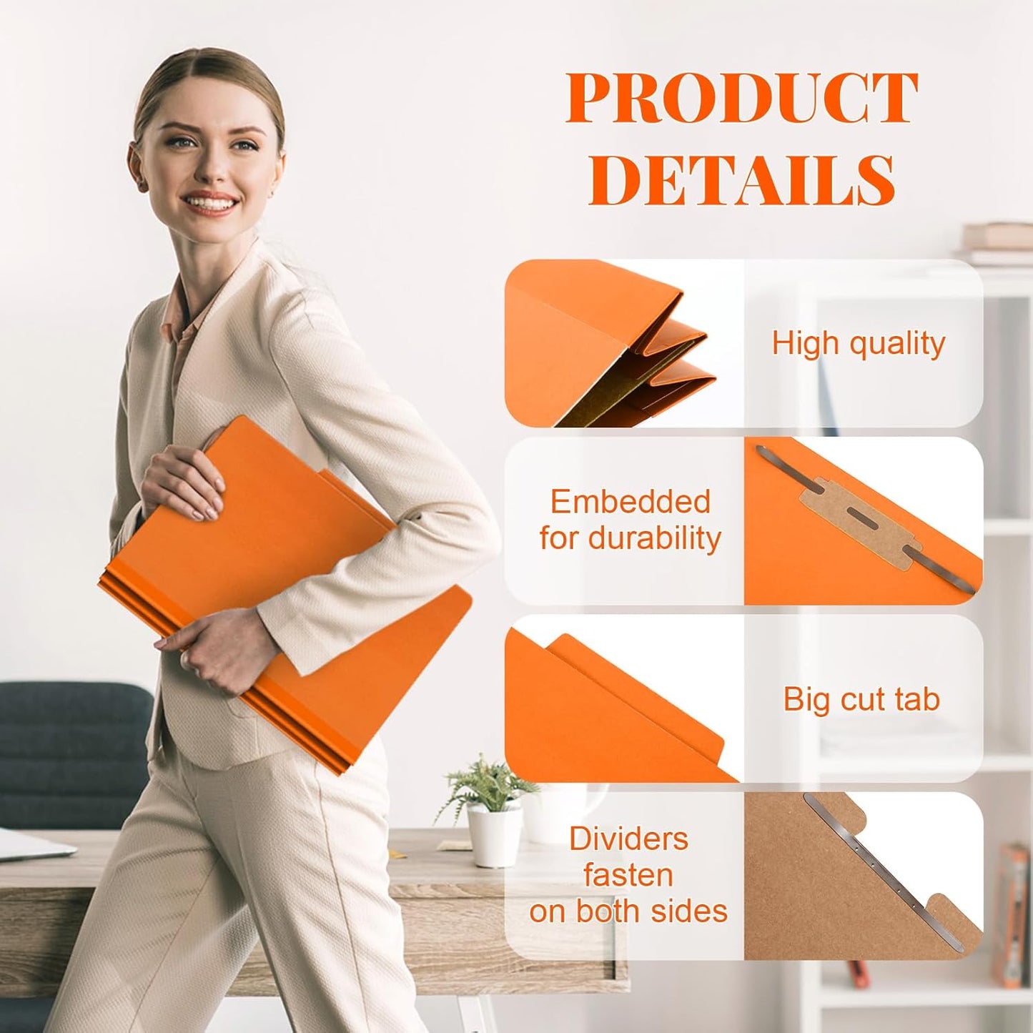 36 Pcs Classification Folders Letter Size, Back to School Supply for Teacher, Student, 1 Divider Pressboard File Folder Bulk with 2 Fasteners, 3.5 Inch Expanding File Organizer (Orange)