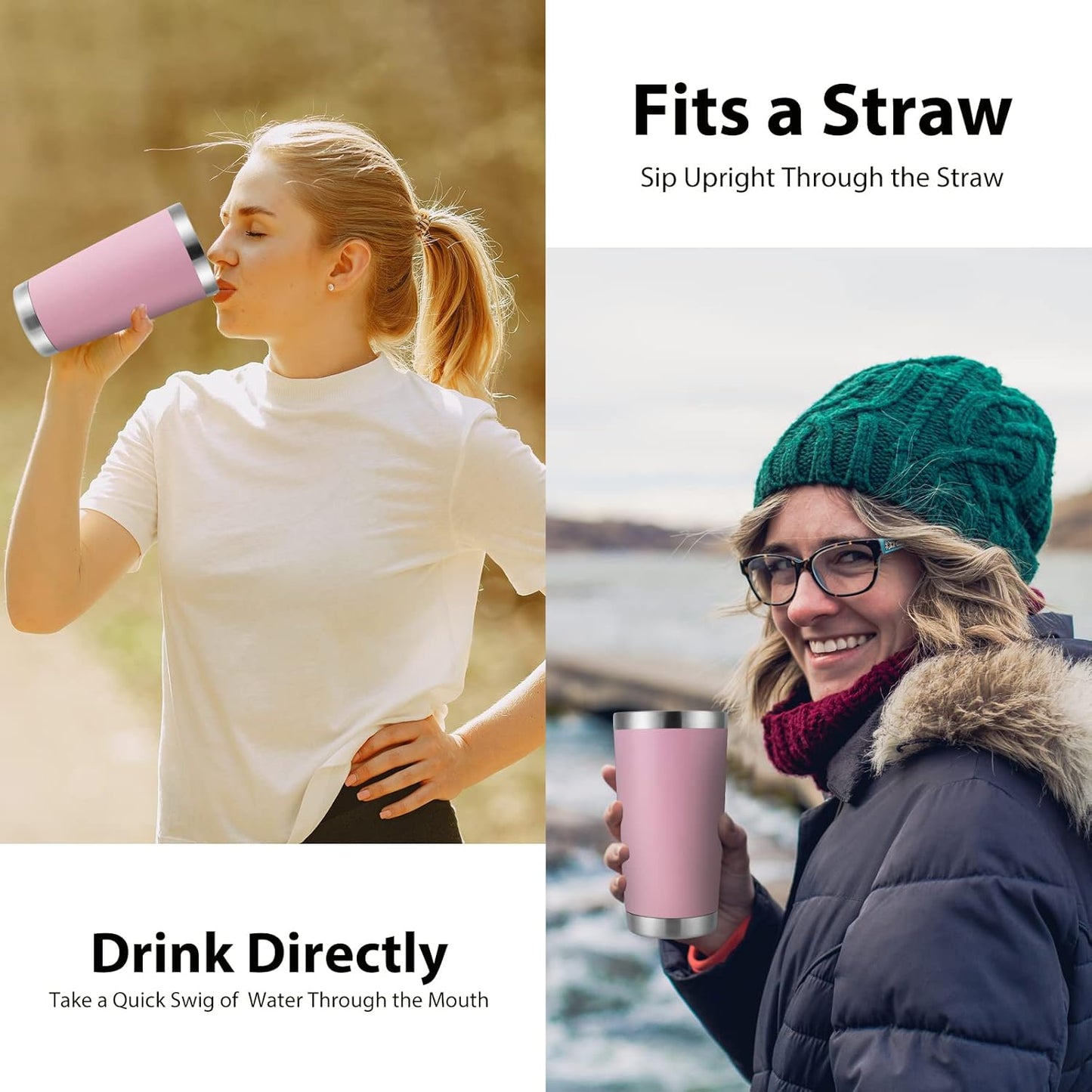 DOMICARE 20oz Stainless Steel Tumbler Bulk with Lid, Double Wall Vacuum Insulated Travel Mug, Powder Coated Coffee Cup, Pink, 8 Pack