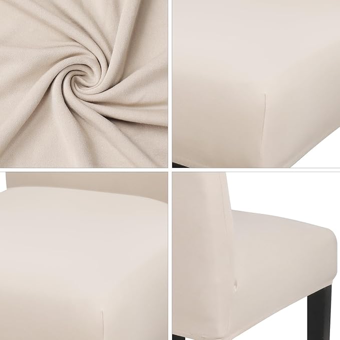 JQinHome 6 Pcs Dining Chair Slipcover,High Stretch Removable Washable Chair Seat Protector Cover for Home Party Hotel Wedding Ceremony (Beige White)