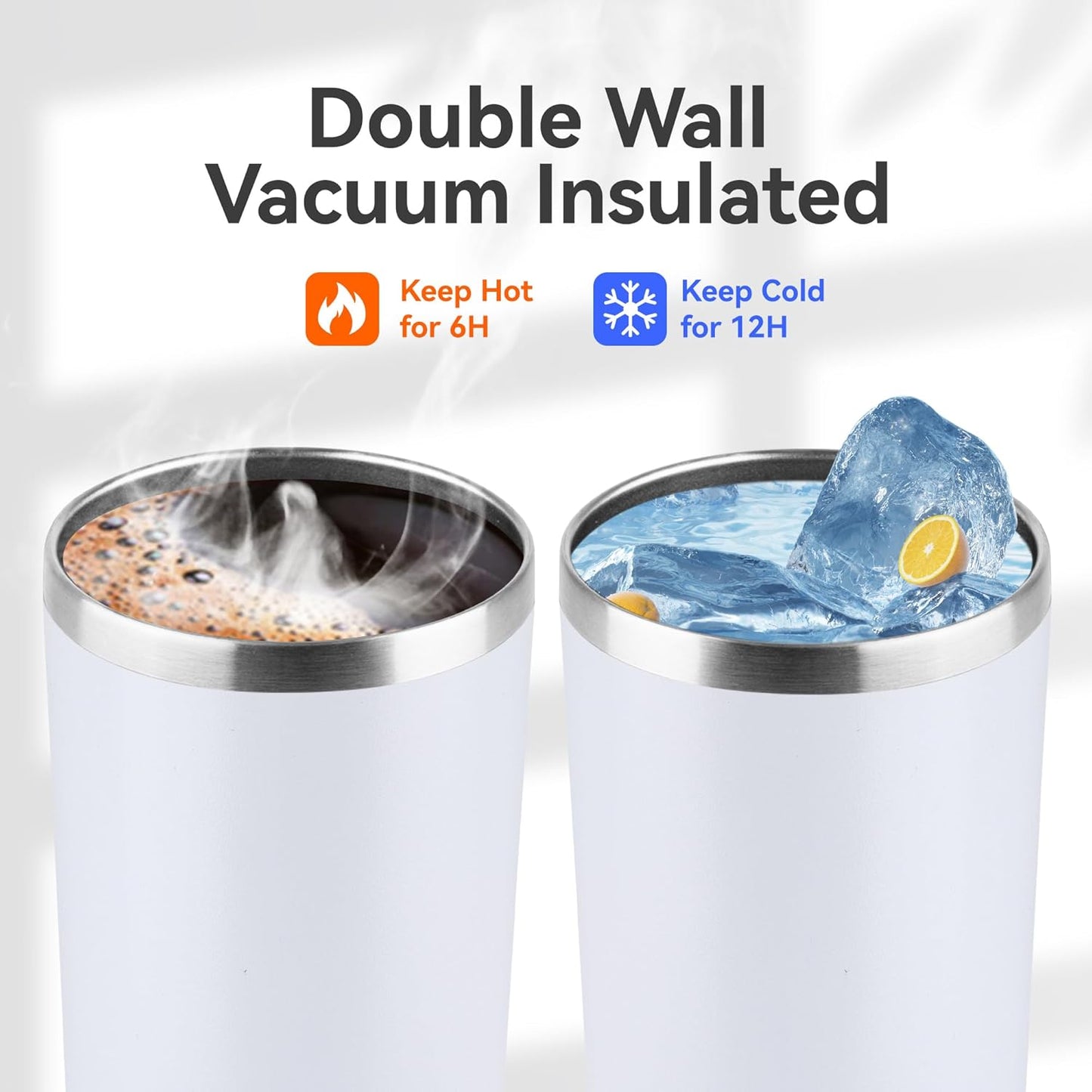 HASLE OUTFITTERS 12 oz Skinny Tumbler, Stainless Steel Insulated Slim Tumbler set bulk with Lid, Reusable Double Wall Travel Coffee Mug, Durable Powder Coated Travel Water Cup(White,6)