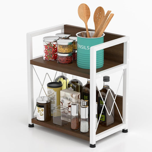 Aduanbang Coffee Bar Accessories Organizer, 2 Tier Wooden Kitchen Counter Shelf, Coffee Organizer Station for Countertop, Condiment Rack for Mugs, Cups, Cream, Syrup