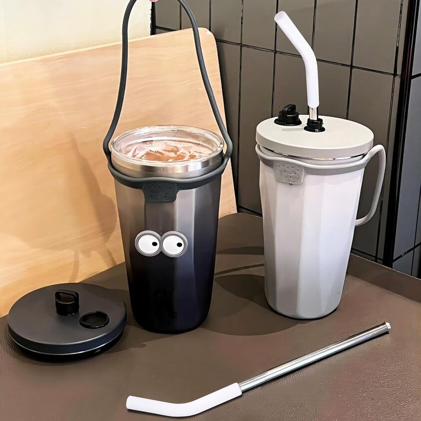 6pcs Food-Grade Silicone Straw Tips, Reusable Metal Straw Elbows Tips, Temperature Resistant Rubber Straw Covers Replacement Tip for 5/16" Stainless Steel Straws - White