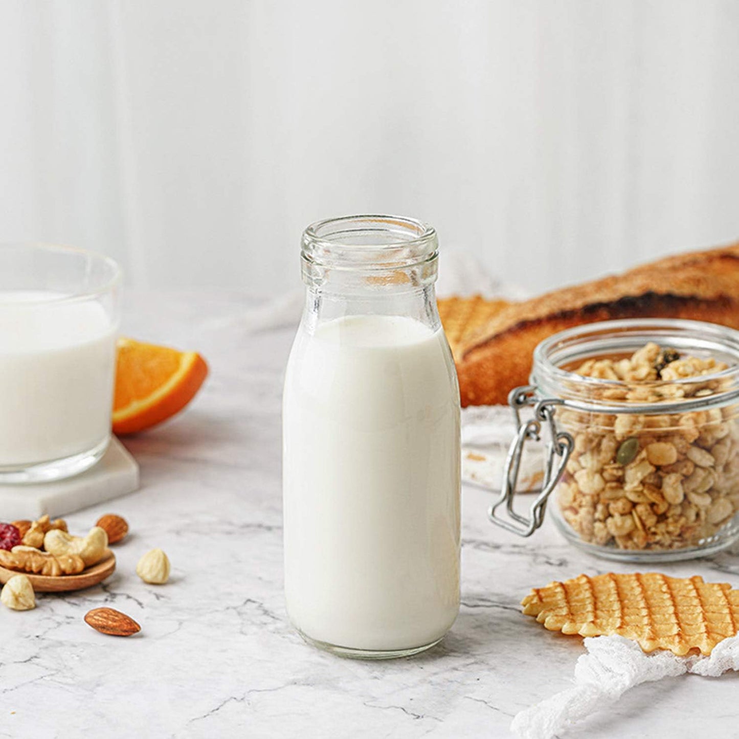 QAPPDA 12 oz Glass Bottles, Glass Milk Bottles with Lids, Vintage Breakfast Shake Container, Vintage Drinking Bottle with Chalkboard Labels and Pen for Party,Kids,Set of 20