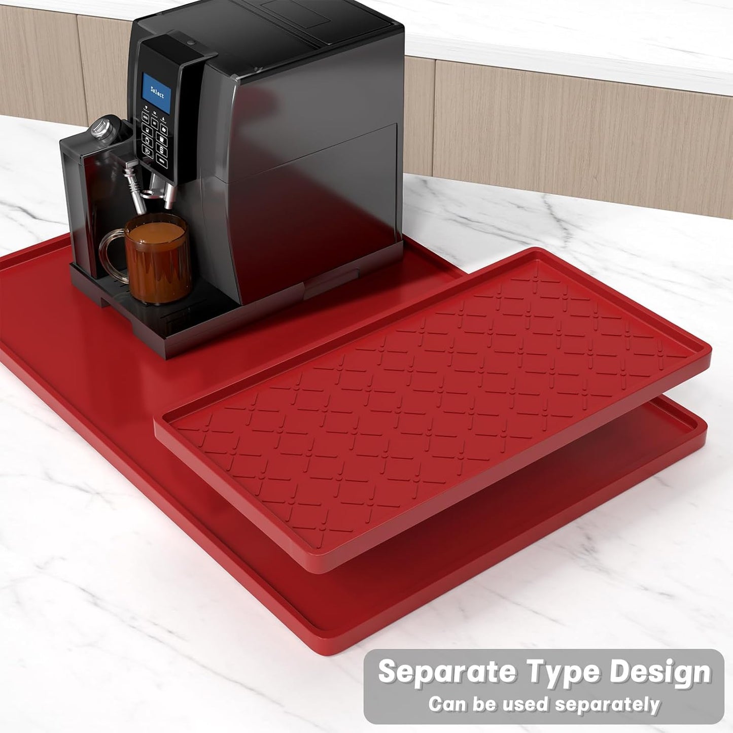 Rnivvi Silicone Coffee Mat, 16" x 24" Waterproof Raised Edge Coffee Bar Mats for Espresso Machine Station Accessories, Heat Resistant Detachable Dish Drying Pad for Kitchen Counter, Dish Rack, Red