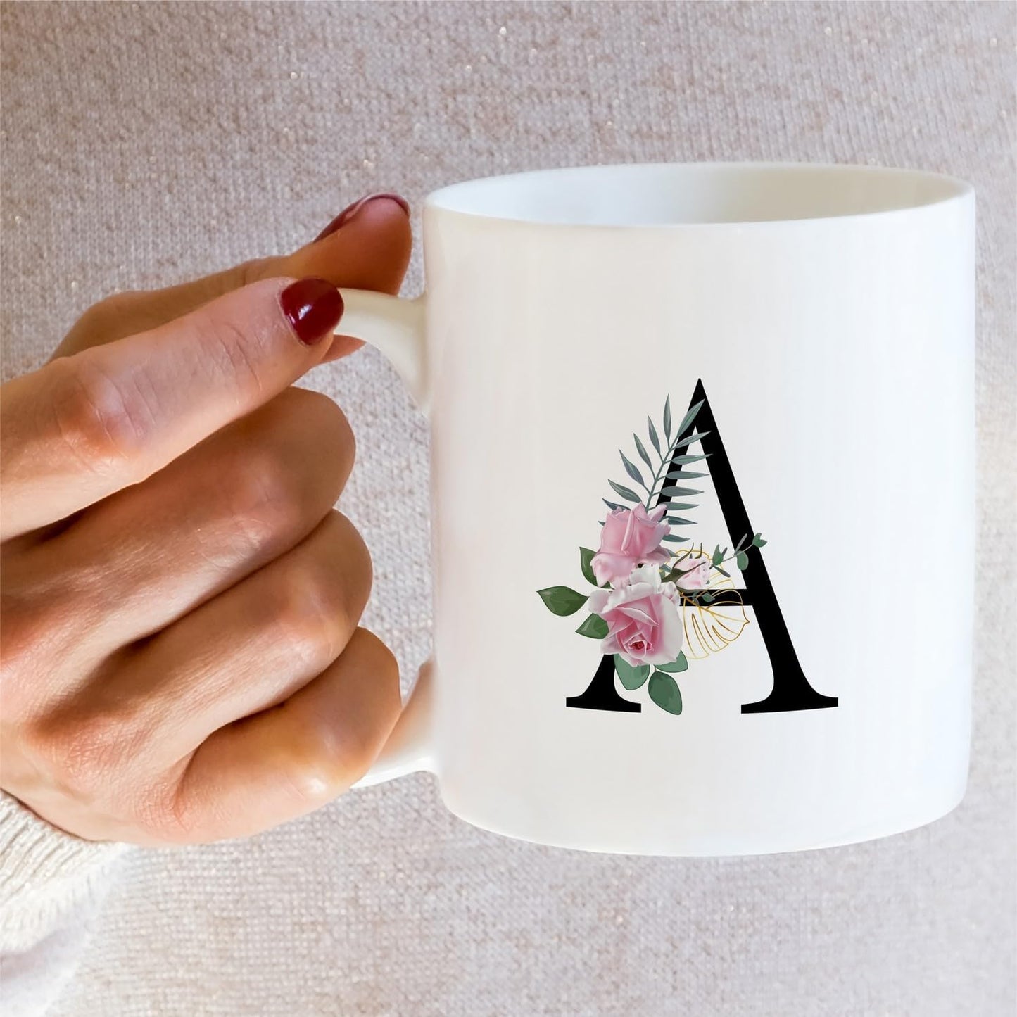 Retreez Initial A-Z Floral Botanical Bouquet Alphabet Monogrammed Monogram Mug 11 Oz Ceramic Tea Coffee Mugs - Appreciation Thank You Wedding Birthday Gifts for her friend coworker sister - A Initial