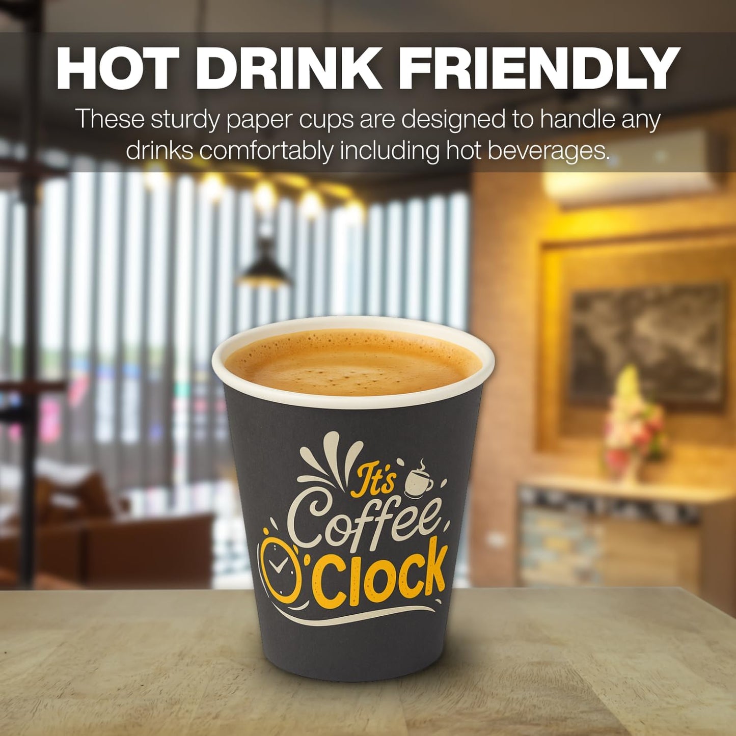 Smygoods Disposable Coffee Cups with Lids, To Go Paper Hot Cups, Coffee O'Clock Design (12 OZ, 50 Count) For Hot Beverages, Coffee, Tea, Espresso, Cocoa - Vasos Para Cafe