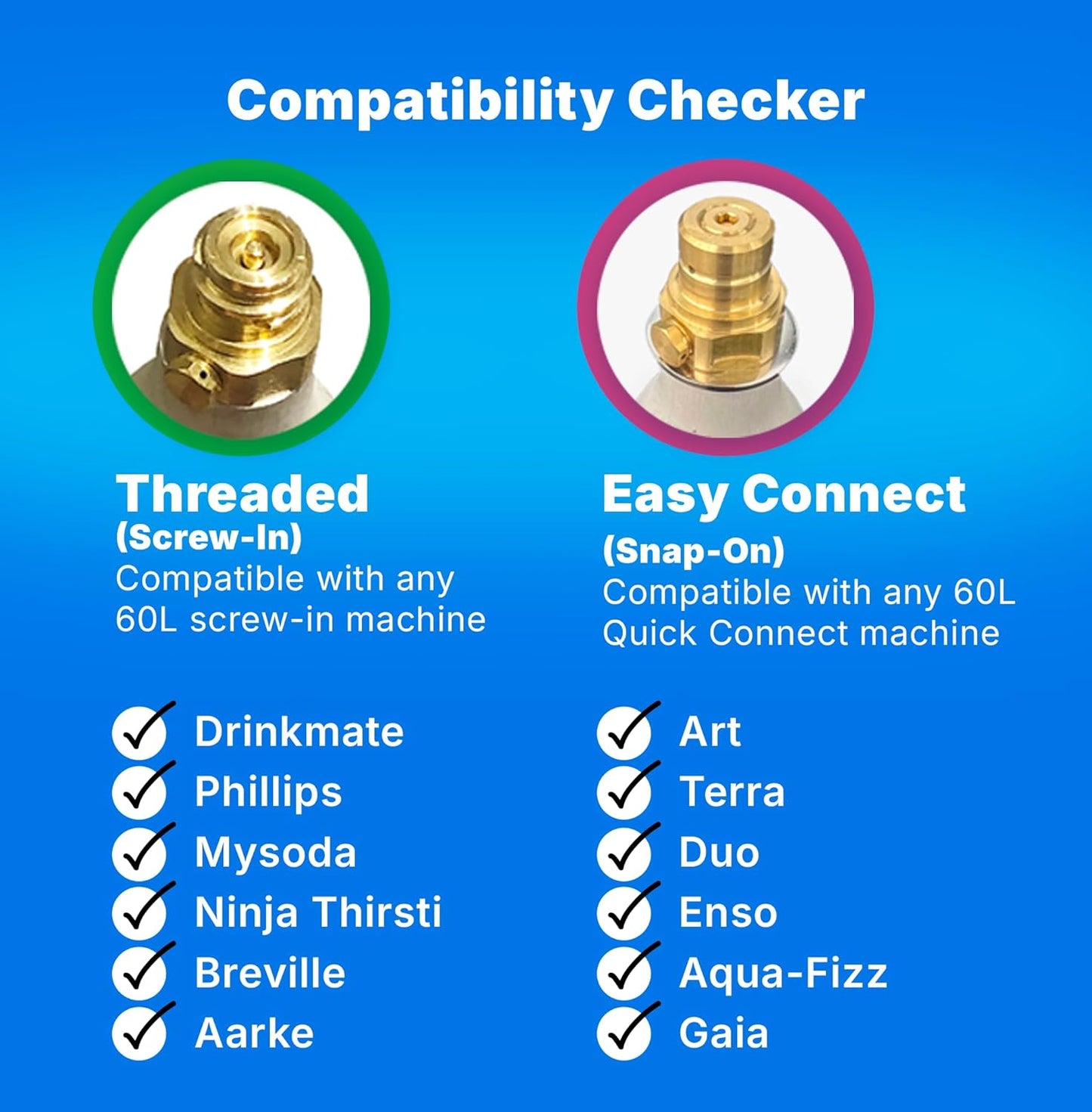 Soda Sense Easy Connect 60L CO2 Exchange Canister – 1 Pack, Replacement for Quick Connect Cylinder – Compatible with SodaStream PINK Snap-On Machines ONLY, Including ART, TERRA, ENSO & DUO