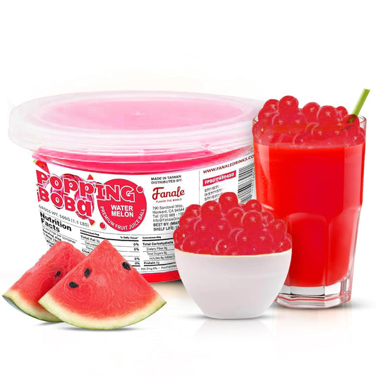 Fanale Watermelon Popping Boba Pearls, Vegan, Non GMO, Gluten Free, Fat Free, Perfect for Bubble Tea, Smoothies, Ice Cream, Desserts, and Beverages.