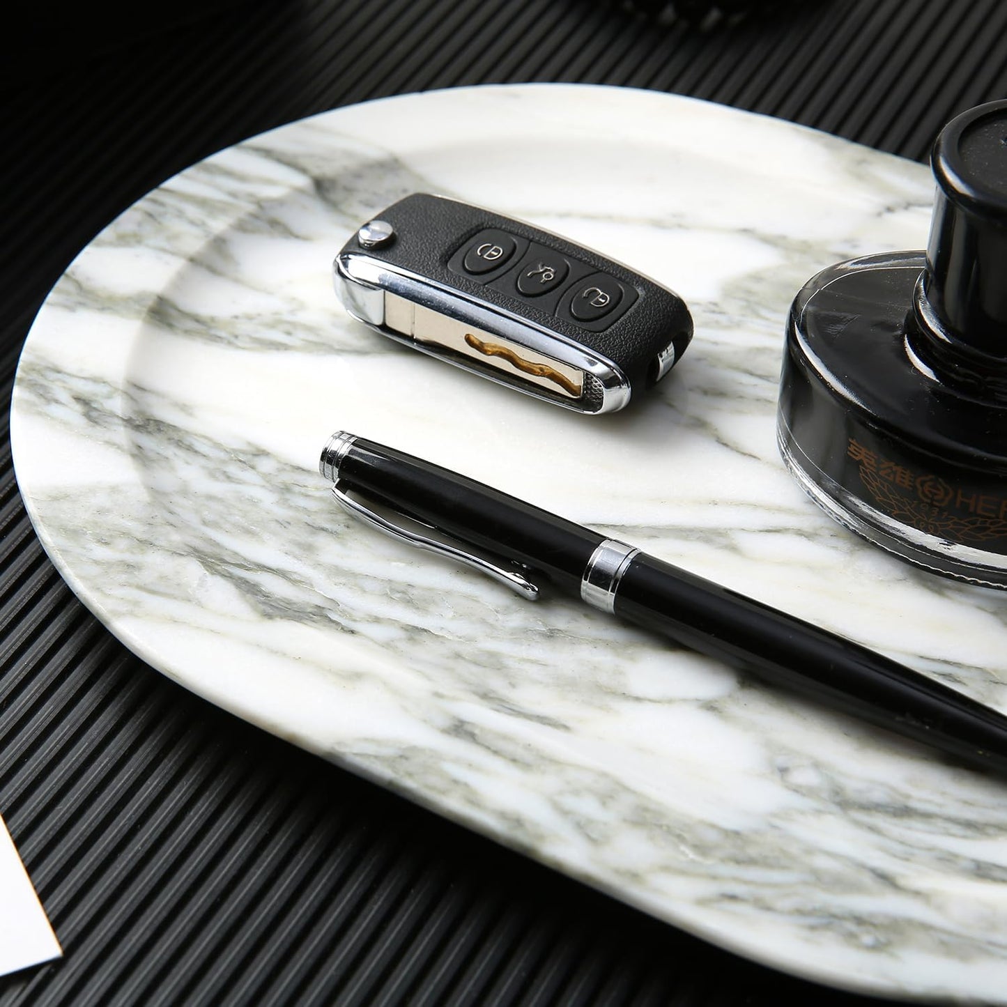 Natural Marble Decorative Tray Bathroom Counter Perfume Organizer Vanity Tray for Home Decor, Jewelry Candle, Coffee Table, Soap Holder Dresser Countertop Accessories 8"x11" Carrara