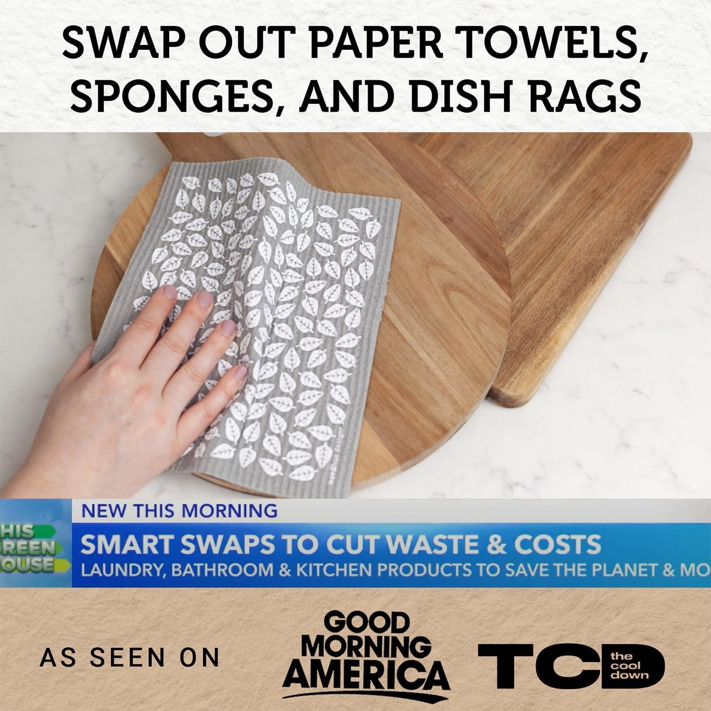 Nordhus Design Swedish Dishcloths, 5 Cloths, Made in Sweden - Reusable, Washable Cellulose Cotton Kitchen Cloths - Replace Paper Towels, Wipes, Sponges, Dish Rags