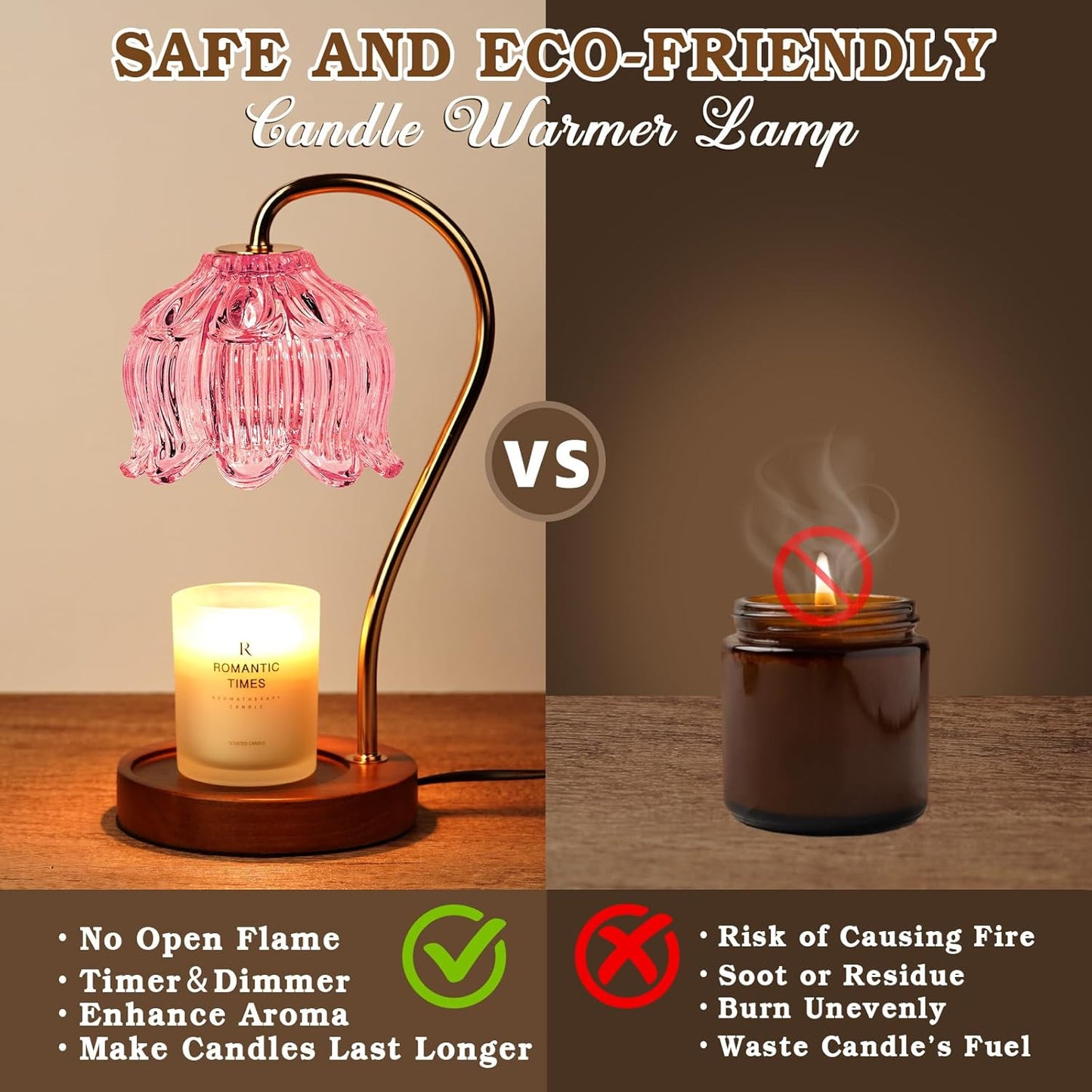Pink Candle Warmer Lamp with Timer, Dimmable Candle Lamp Warmer, Birthday Gifts for Women Mom, House Warming for New Home Decor, Lotus Wax Melt Warmer for Jar Candles