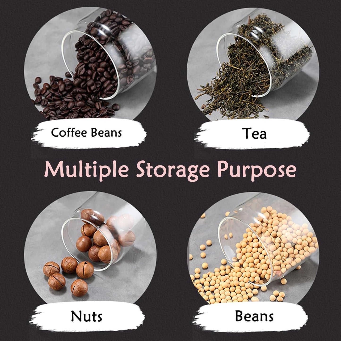 LOEZ Coffee Bean Storage Container Airtight, Lid Sealed with Press-Down Vacuum, Borosilicate Glass Coffee Canister for Ground Coffee, Tea, Beans, Spices (2 x Small - Clear)