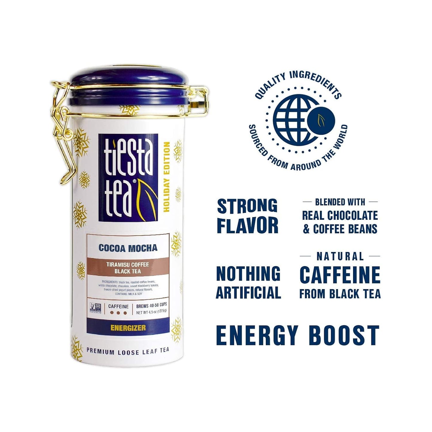 Tiesta Tea - Cocoa Mocha, Loose Leaf, Tiramisu Coffee Black Tea, Premium Blend, High Caffeinated Holiday, Make Hot or Iced, Brews Up to 50 Cups, 4.5 Ounce Refillable Tin