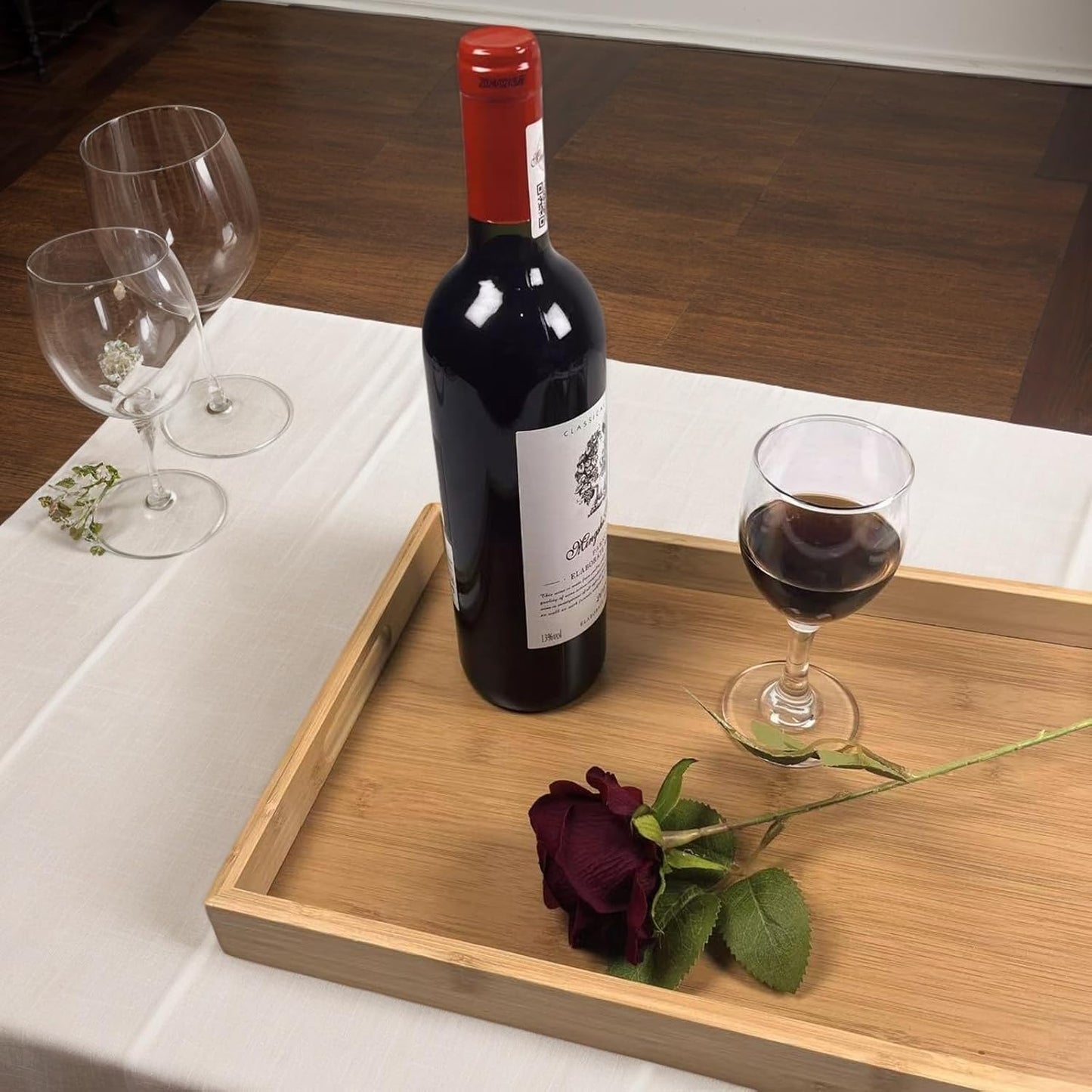 14.9''x10.2''x1.57'' Bamboo Wooden Tray with Handles, Rectangular Natural Solid Wood Dinner Tray, Bamboo Wood Original Color. Suitable for Kitchen,Bedroom, Coffee, Party bar.