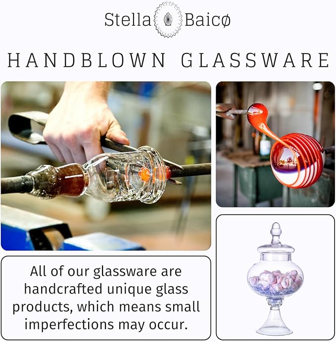 Stella Baic Hand-Blown Glass Apothecary Jar with Lid, Minimalist Style, Decorative Jar, Clear Glass Candy Jar, Height: 12.6", Diameter: 6.5