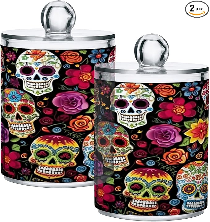 Colorful Skulls 2PC Airtight Transparent Plastic Storage Jar Food Storage Container Plastic for Food Herbs Tea etc with Storage Lid easy to use and clean With lid Easy To Use