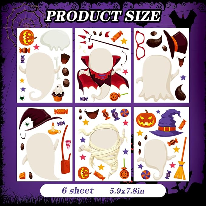 6 Sheet Halloween Stickers Clings Cute Ghost Decals Decor for Kids, Vintage Ghost Evil Pumpkin Reusable Window Stickers for Halloween Party Supplies Home Glass Decorations
