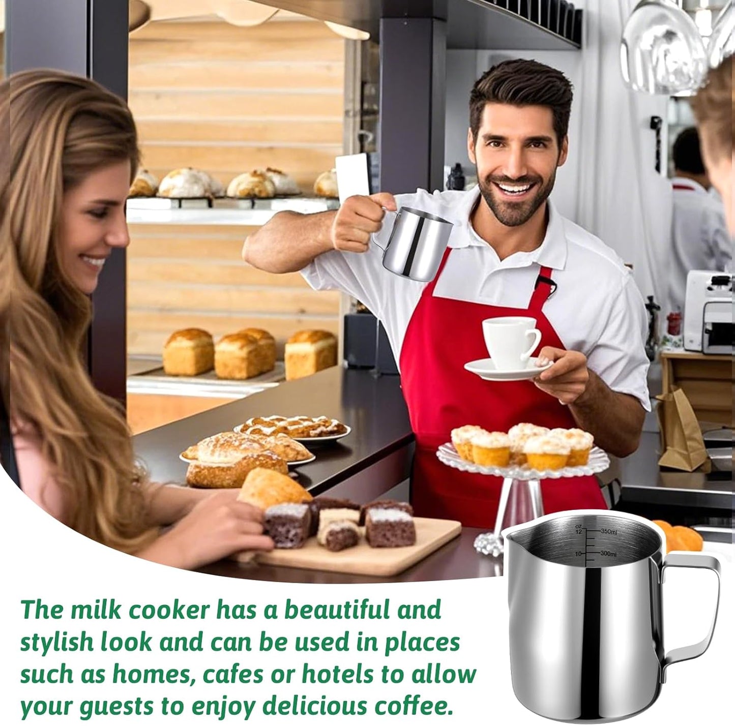 4 Pcs Milk Frothing Pitchers, 12 Oz 304 Stainless Steel Espresso Steaming Pitchers with Measuring Markers, Heat Resistant Rustproof Barista Pitcher Tools for Home, Coffee Shops (Silver)