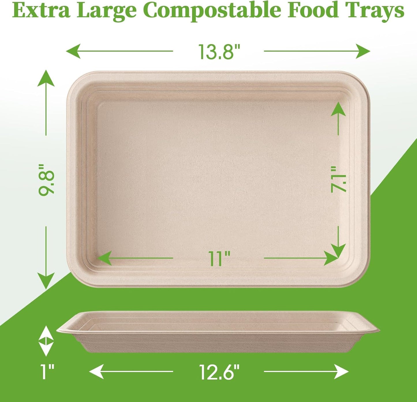 ECOLipak 100 Pack 14 Inch Disposable Food Crawfish Trays, Compostable Large Paper Plates, Disposable Thanksgiving Trays for Serving Food, Turkey, BBQ, Seafood Boil Party Supplies(Nature)