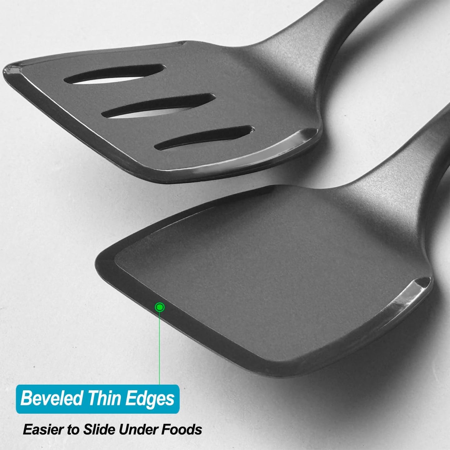 600˚F Heat Resistant Silicone Spatula Set, 13.6" Kitchen Spatula Turners for Non Stick Cookware, Flexible Spatulas with Thin Edges, Seamless Cooking Utensils for Fish, Eggs, Pancakes, BLACK