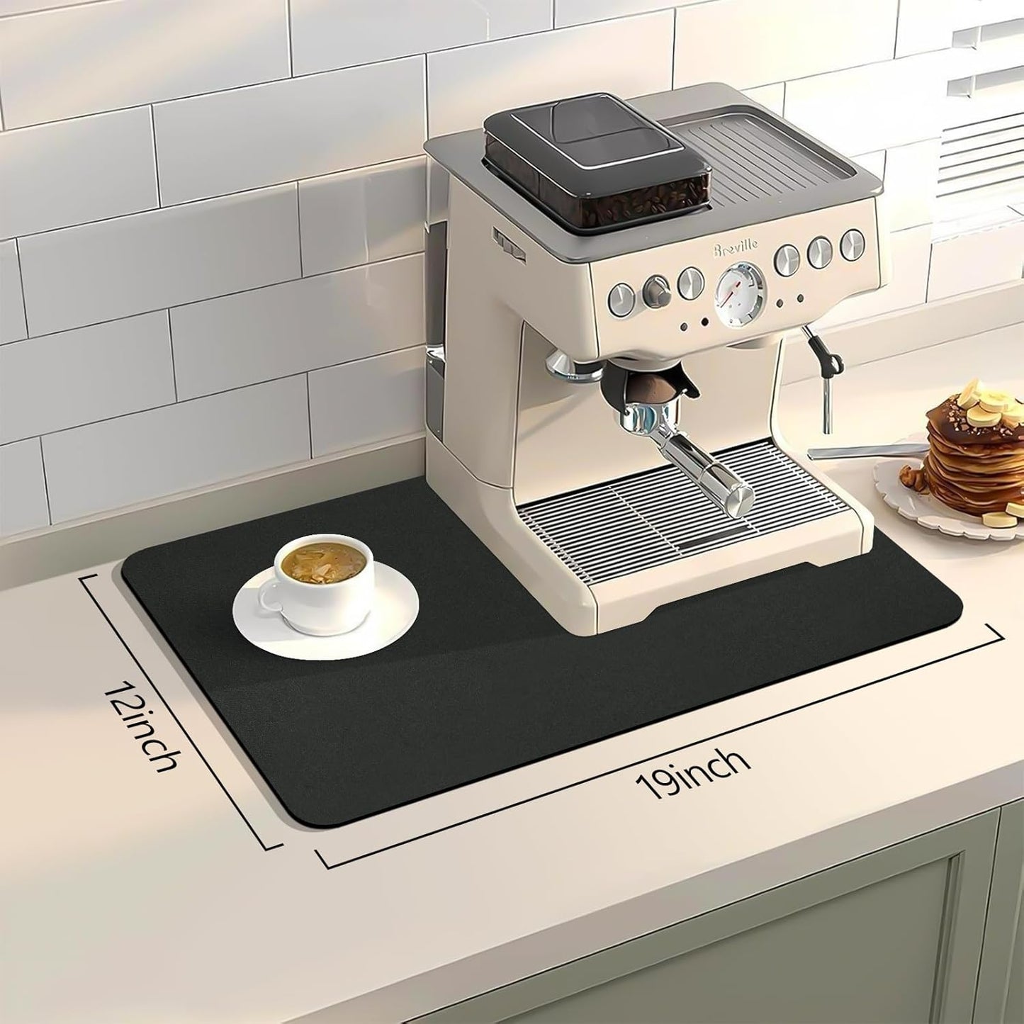 Bloss Coffee Mat, Dish Drying Mat for Multiple Usage, Coffee Bar/Maker Mat, Kitchen Counter Mat, Absorbent Hide Stain Rubber Backed Dish Drying Pad(12.2"x19.7", Black)