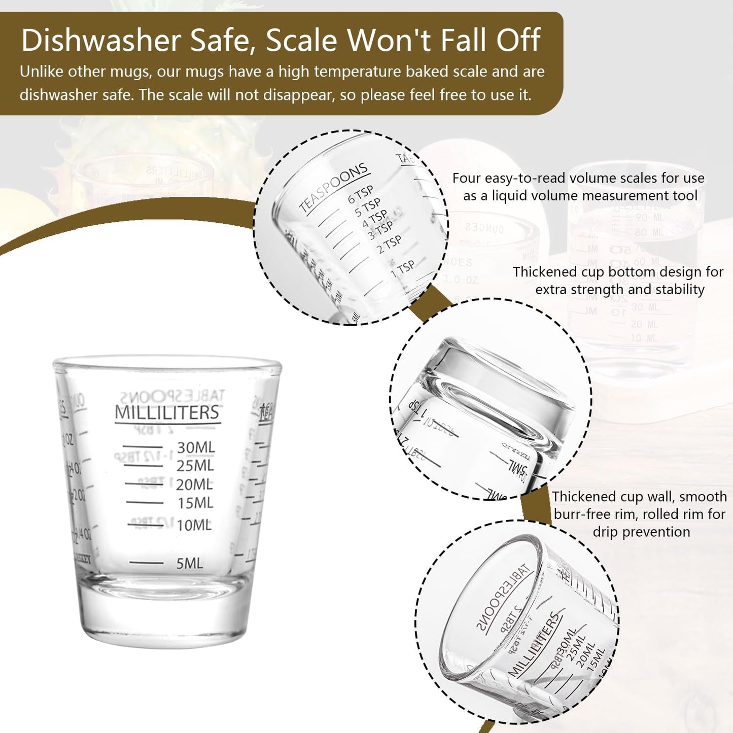 Shot Glasses Measuring Cup Set - 2 Pack Espresso Shot Glasses with Precise Measurement Marks,Heavy Duty Glass,Dishwasher Safe,Perfect for Coffee,Cocktails and Kitchen Use (Black & Red)