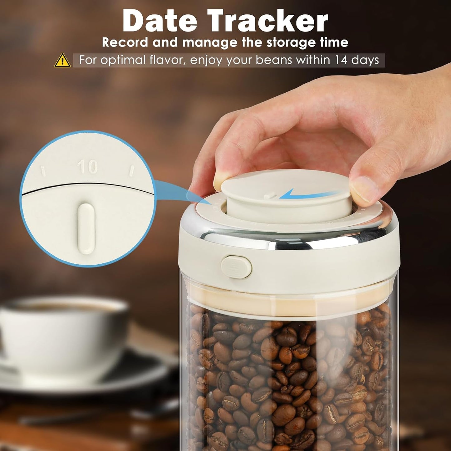 Glass Coffee Storage Canister, 57oz Airtight Coffee Bean Container with One-way CO2 Valve, Seal Locking Lid, and Date Tracker - Premium Glass Canister for Fresh Beans