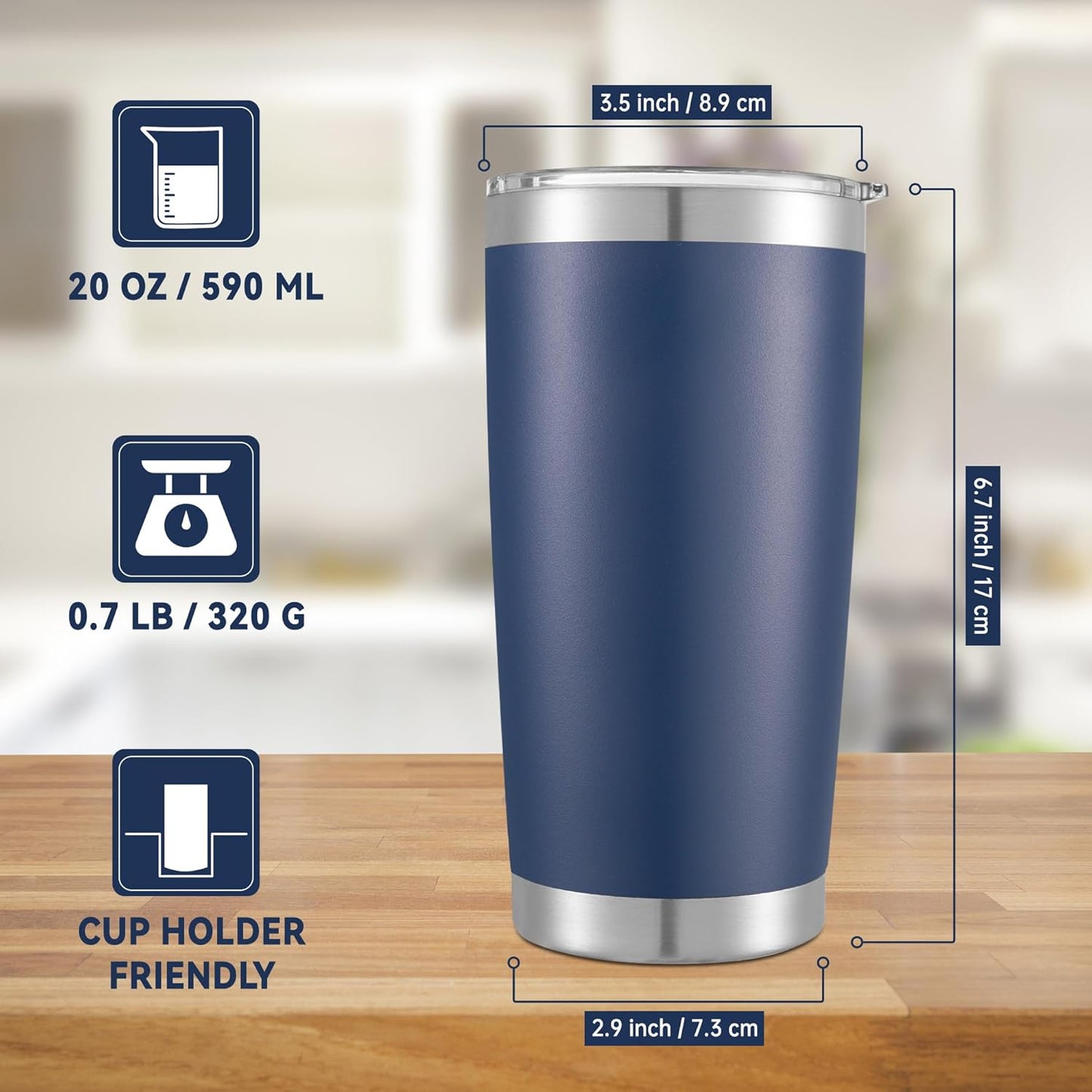 20 oz Tumblers Bulk Stainless Steel Tumbler with Lid Double Wall Vacuum Insulated Coffee Mug 20oz Powder Coated Cup for Hot and Cold Drinks, Navy, 12 pack