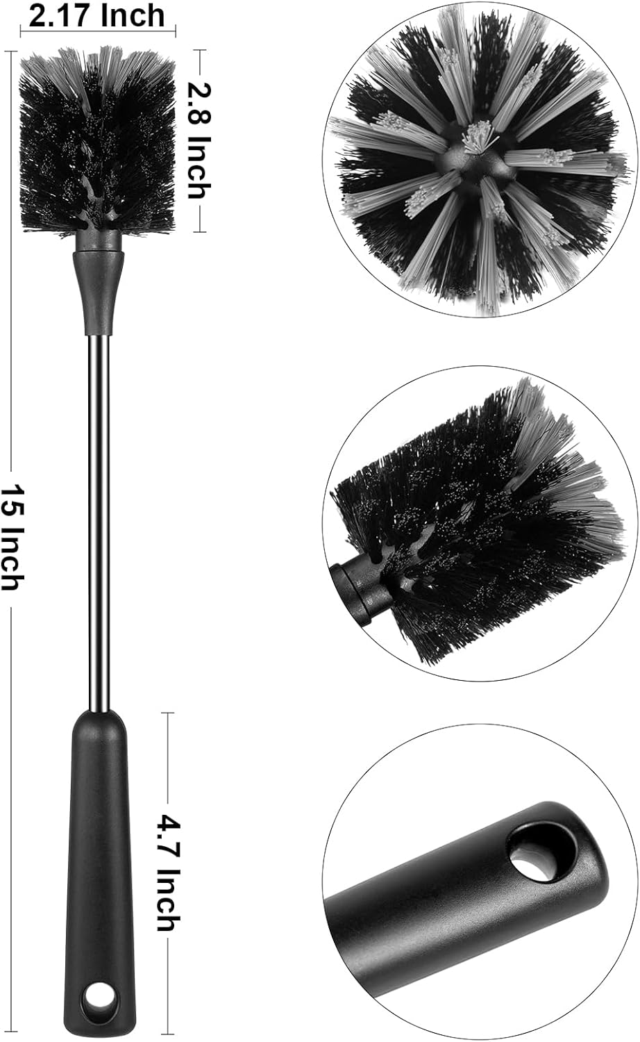 Bottle Brush, Long Stainless Steel Handle Water Bottle Brush Cleaner, Sports Bottle Scrubber, Kitchen Scrub Cleaning Brushes for Beer Bottles, Cups, Wine Glasses, Coffee Mugs, Tumblers, Thermos