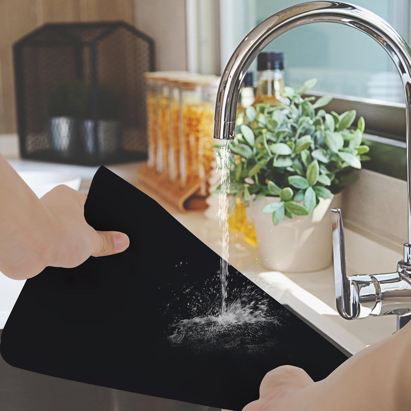 Silicone Mat for Kitchen Counter, Silicone Mat Trimable to Size (Black, 23.6×15.7inch-2PCS), BPA-Free Silicone Placemat, Heat-Resistant NonSlip Table Mat for Air Fryer, Countertop Protector Mat