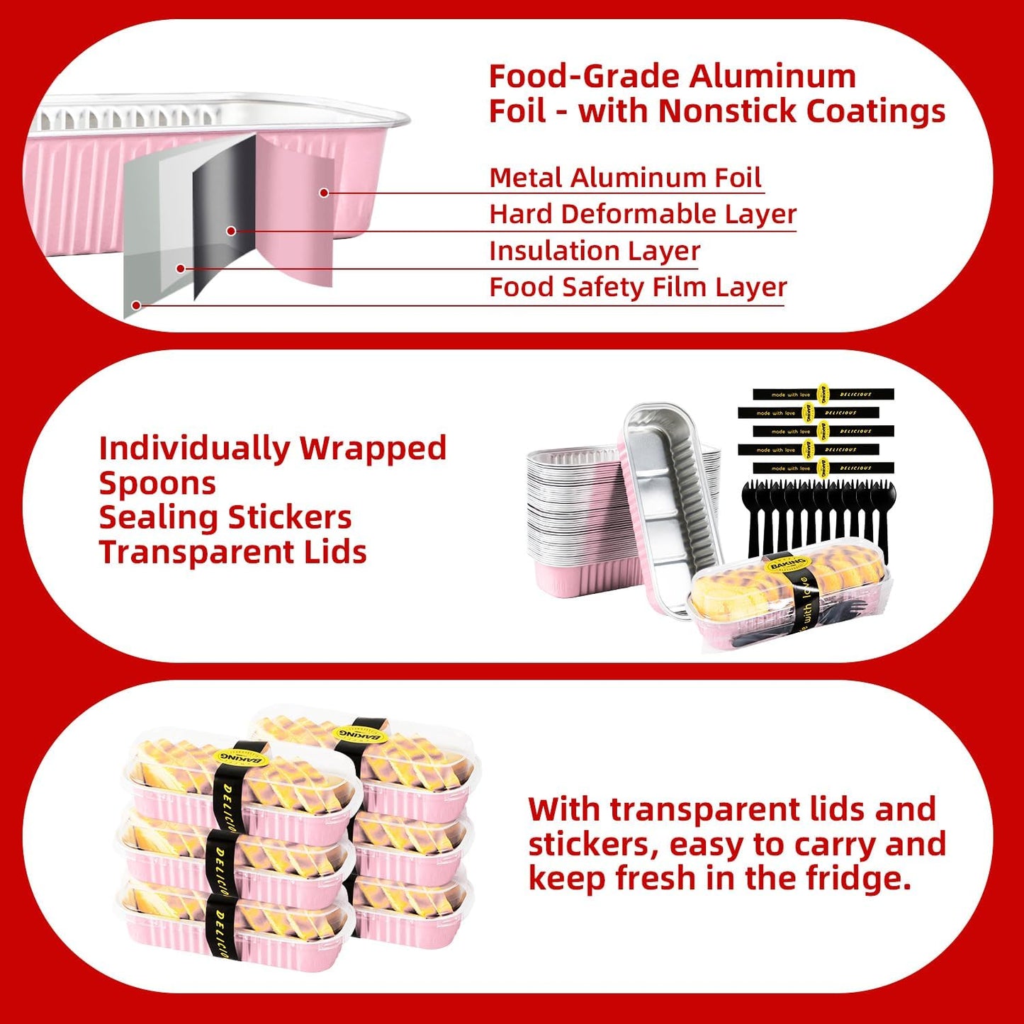 30 Pack Pink Disposable Rectangular Aluminum Foil Loaf Pans with Lids,6.8oz Mini Cake Pans for Baking, Loaf Baking Pans, Small Cake Container