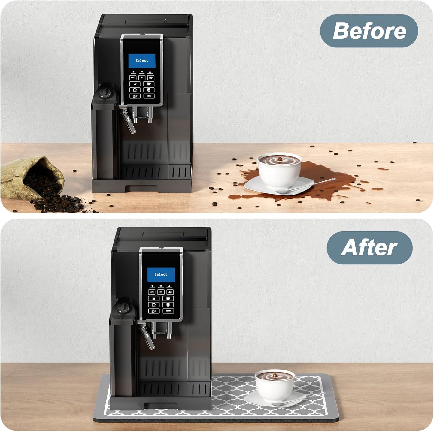 Rnivvi Coffee Mat, 12" x 19" Cute Coffee Bar Mats for Espresso Machine Station Accessories and Organizer, Hide Stain Rubber Backed Absorbent Dish Drying Pad for Kitchen Counter, Abstract Geometric