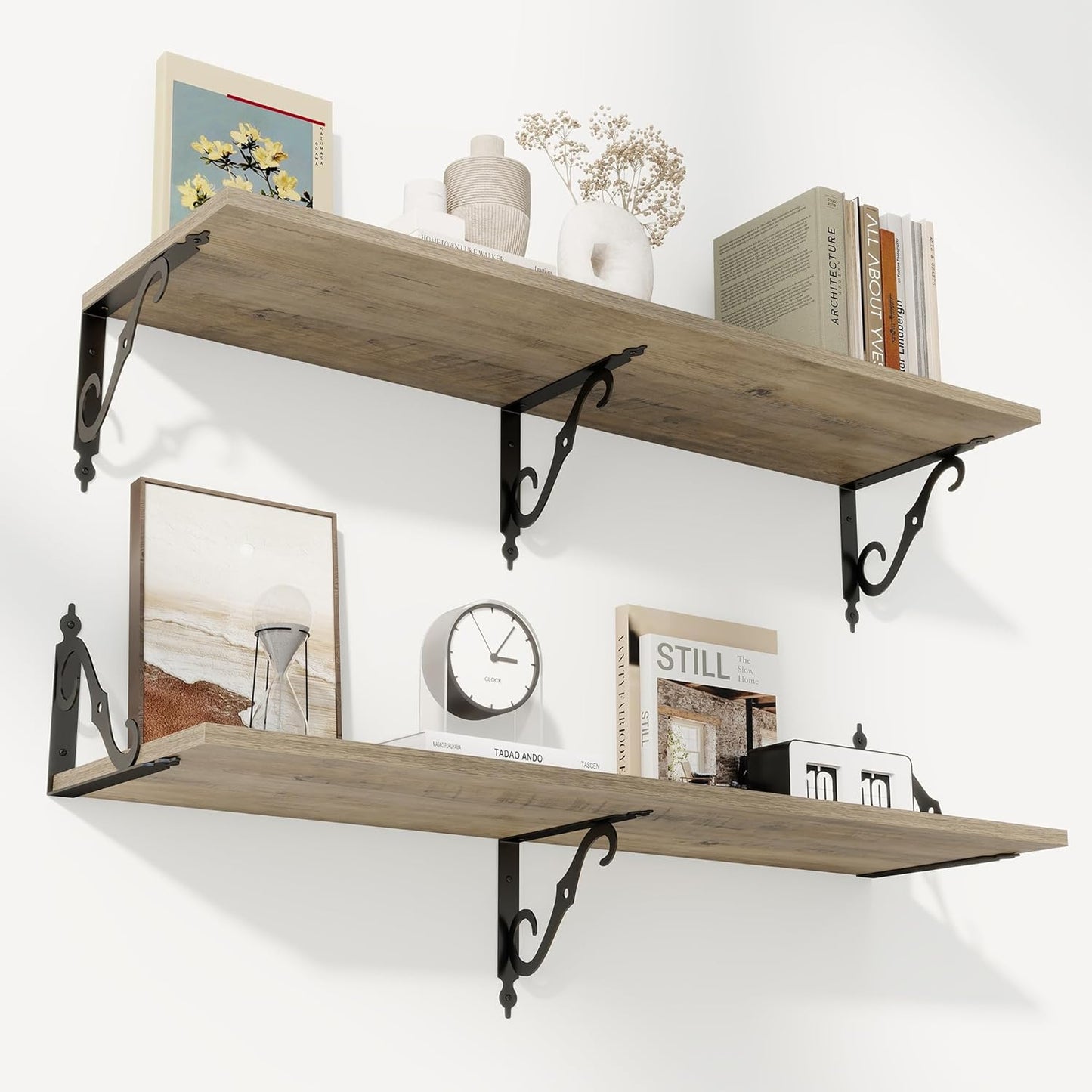 RICHFOCUS 12 Inch Deep Floating Shelves for Wall, 39" W x 12" D Wood Wall Shelves Set of 2, Wide Floating Shelves for Living Room, Bedroom, Kitchen, Bathroom and Decor Storage, Grey