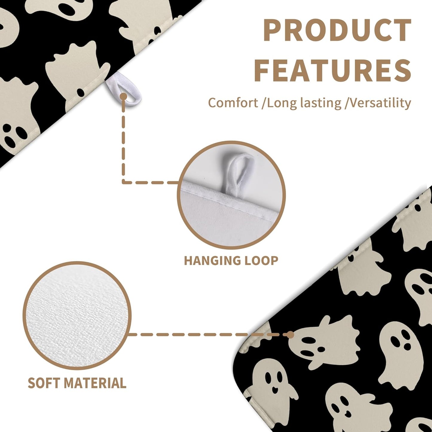 Halloween Ghosts Dish Drying Mat Black and White Large Kitchen Mats Dish Drying Pad Absorbent Dish Dryer Mat for Kitchen Countertops Microfiber Drainer Pad Dish Drying Mats (18x24 in)