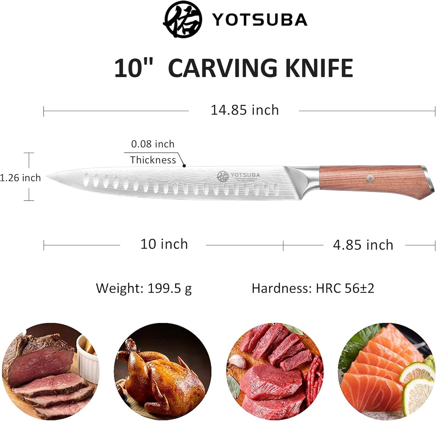 YOTSUBA Carving Knife for Meat, 10" Slicing Knife, High Carbon Steel Brisket Knives with Ergonomic Handle, Butcher Breaking Knives for Chopping Vegetable and Cooking with Gift Box