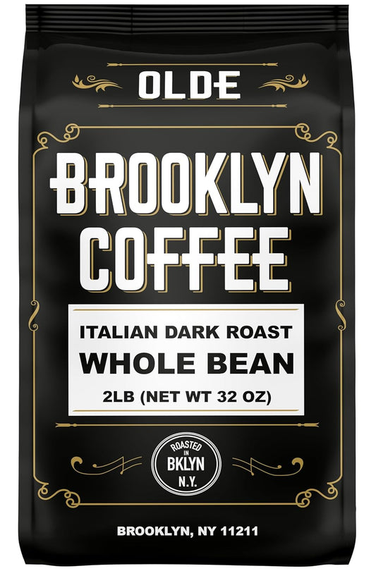 BROOKLYN COFFEE Whole Bean, Italian Dark Roast (2lb) Extra Strong, Delicious Taste, Heavenly Aroma - Fresh Bulk Coffee Beans Roasted Weekly in NYC