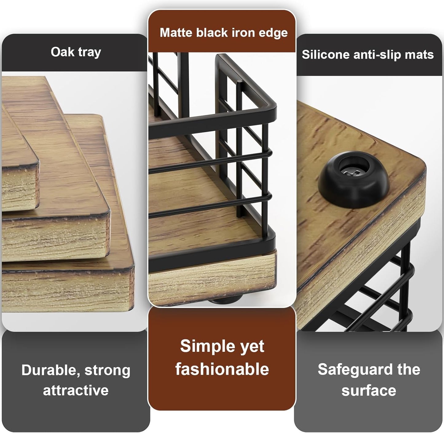 Wican Guest Towel Holder Tray for Bathroom, Oak and Iron Napkins Holder for Powder Room Dinning Table Wooden Basket for Disposable Paper Hand Towels Black and Farmhouse Brown