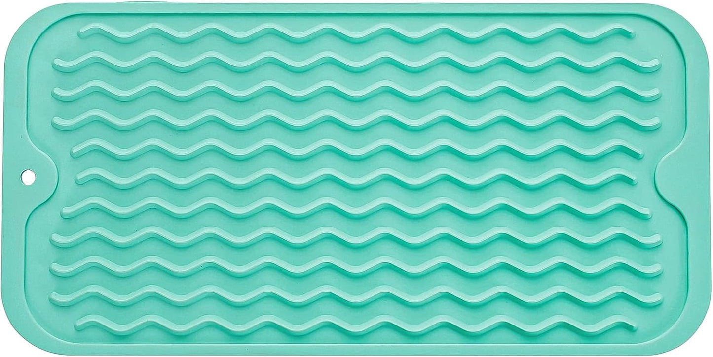 Silicone Dish Drying Mat for Multiple Usage,Easy clean,Eco-friendly,Heat-resistant Silicone Mat for Kitchen Counter or Sink,Refrigerator or Drawer Liner Mint S 12 inches x 6 inches