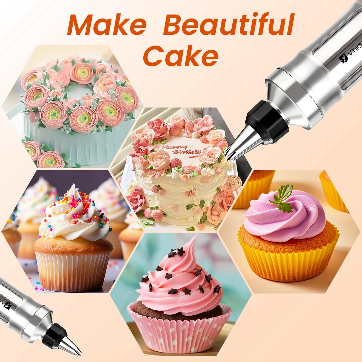 Dessert Decorating Syringe Set Icing Piping Kit Frosting Piping Kit Stainless Steels Cake Decorating Kit with 10 food grade stainless steel piping tips & 50 Disposable Piping Bags Black