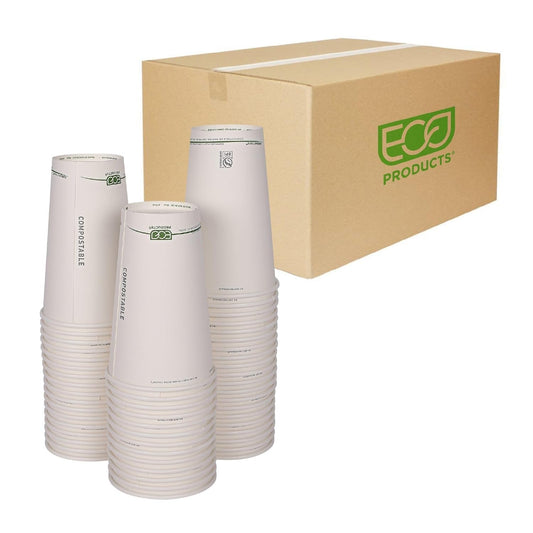 ECO PRODUCTS Compostable Disposable GreenStripe 16oz Coffee Cups, Case of 1000, White Single Wall Hot Paper Cup, Plant Based PLA Lining, Biodegradable