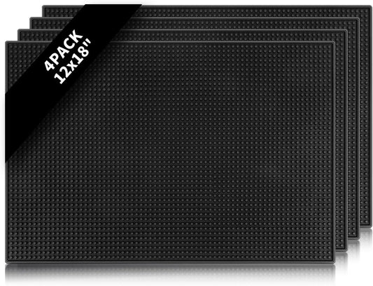 4 Pcs Bar Mats for Countertop 18 x 12 Inch Rubber Silicone Bar Drying Coffee Non Slip Mat for Bartending Home Cocktail Bars Restaurants (Black)