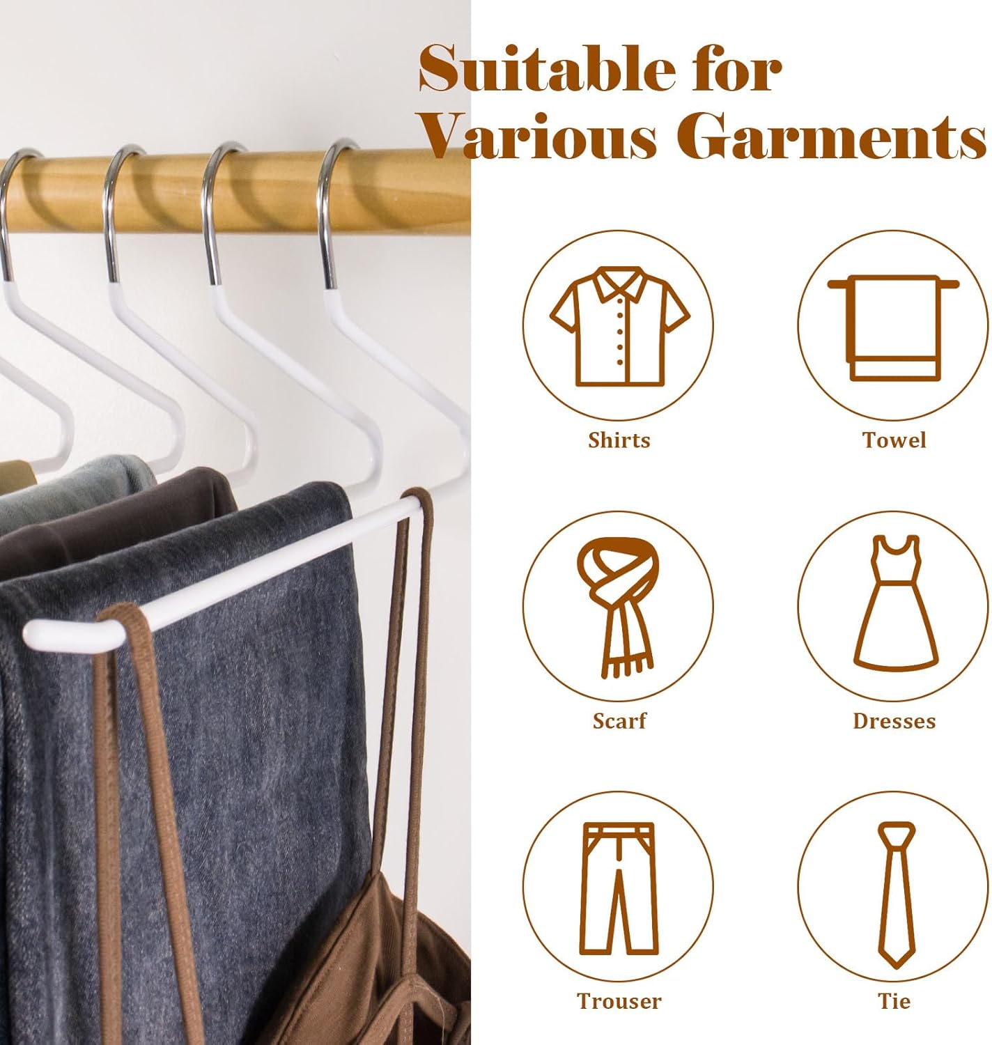 Open Ended Pants Hangers,30-Pack Clothes Hangers Space Saving, Non-Slip Pants Hangers,Black Metal Hangers Design for Jeans,Slacks,Scarf (White)