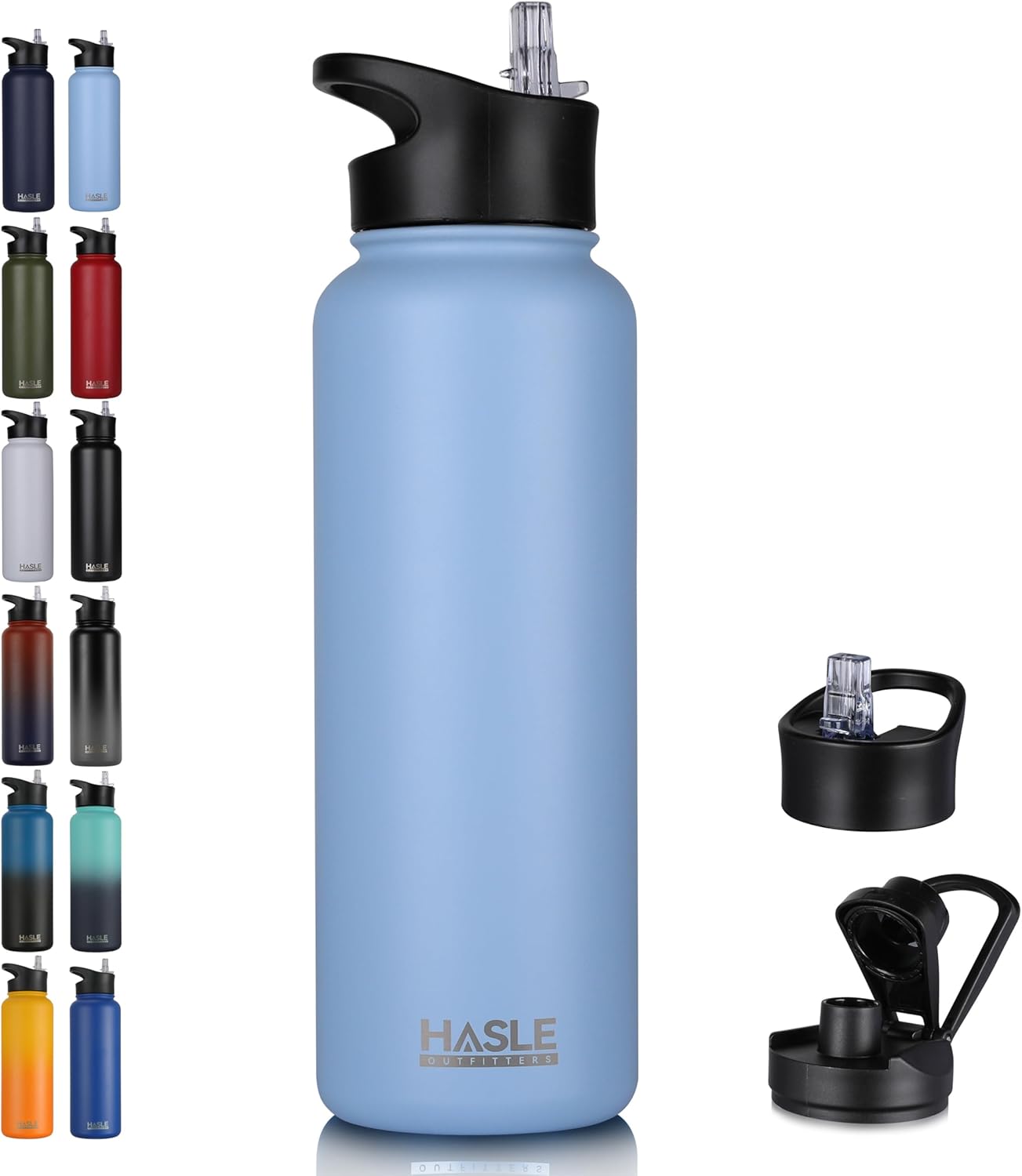 HASLE OUTFITTERS 40oz Stainless Steel Water Bottle, Vacuum Insulated Double Walled Leak Proof Sports Water Bottle with 2 Lids (Straw and Spout Lid) Thermo Mug Keep Cold and Hot(Blue,1)