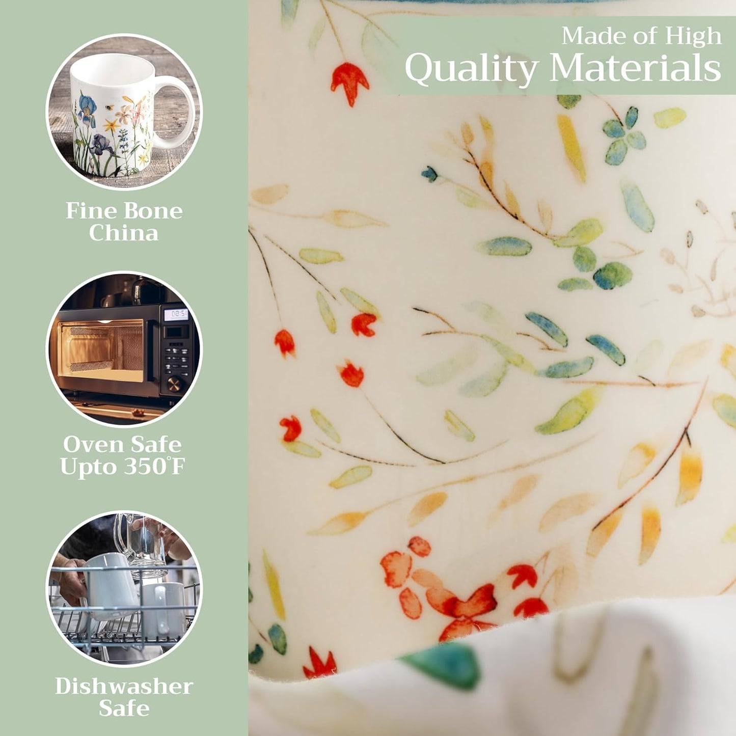 Maison d' Hermine Coffee Mug with Handles Fine Bone China Mugs Pack of Two Tea Cups for Hot Beverages Cappuccino Latte Home Restaurant Office Perfect for Gift (Colmar, 15 Ounce)