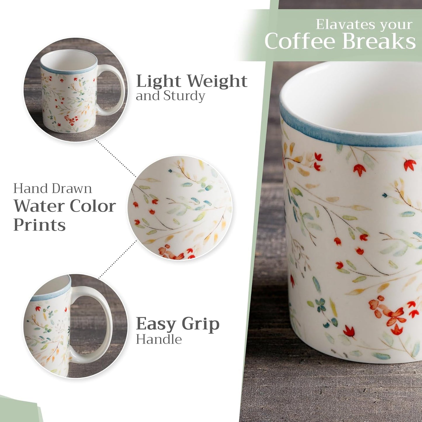 Maison d' Hermine Coffee Mug with Handles Fine Bone China Mugs Pack of One Tea Cups for Hot Beverages Cappuccino Latte Home Restaurant Office Perfect for Gift (Colmar - Blue, 15 Ounce)