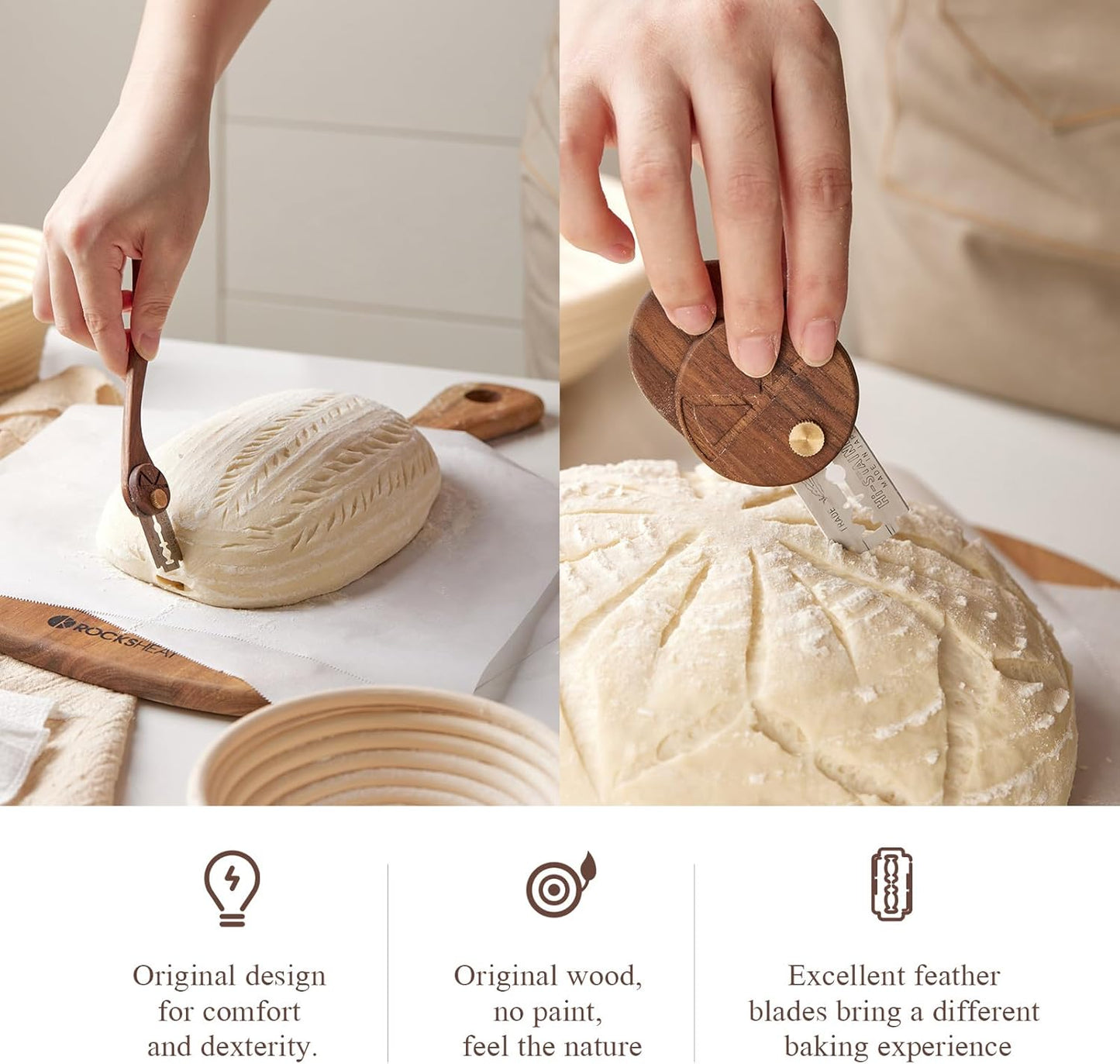 Bread Lame Set of 2, Scoring Knife with 5 Feather Blades, Sourdough Scoring Tool with Storage Box, Dough Scoring Tool for Bread Baking, Dexterous-Cut Series Lame Bread Tool (LUNA & ELEGANT)