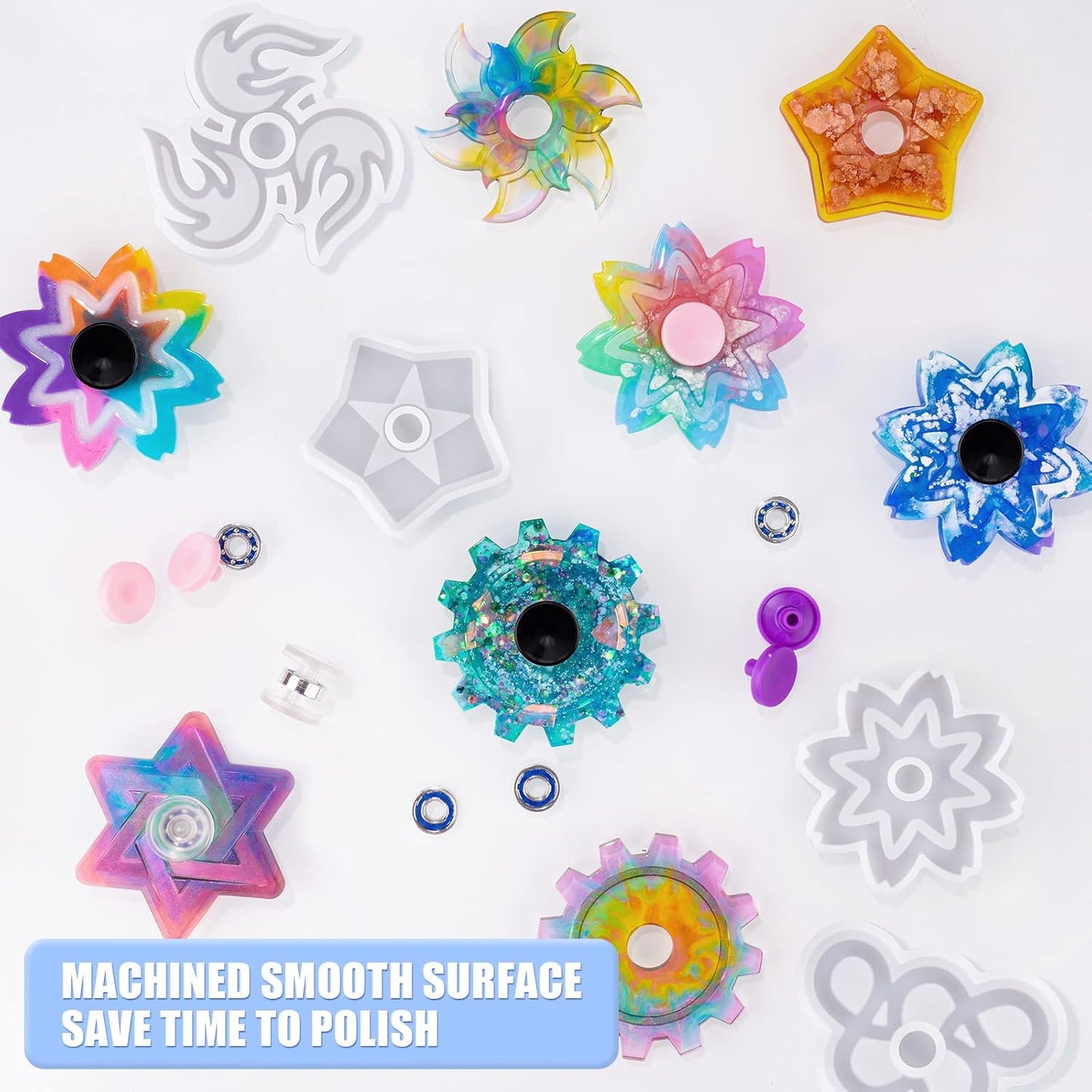 NiArt Fidget Finger Spinner DIY Epoxy Resin Casting Silicone Mold Kit 9 Molds with 10 Bearings Set,Stress Reliever Hand Fidget Toy Gifts for Kids and Adults Art Crafts Home Decorations Jewelry (Set D)